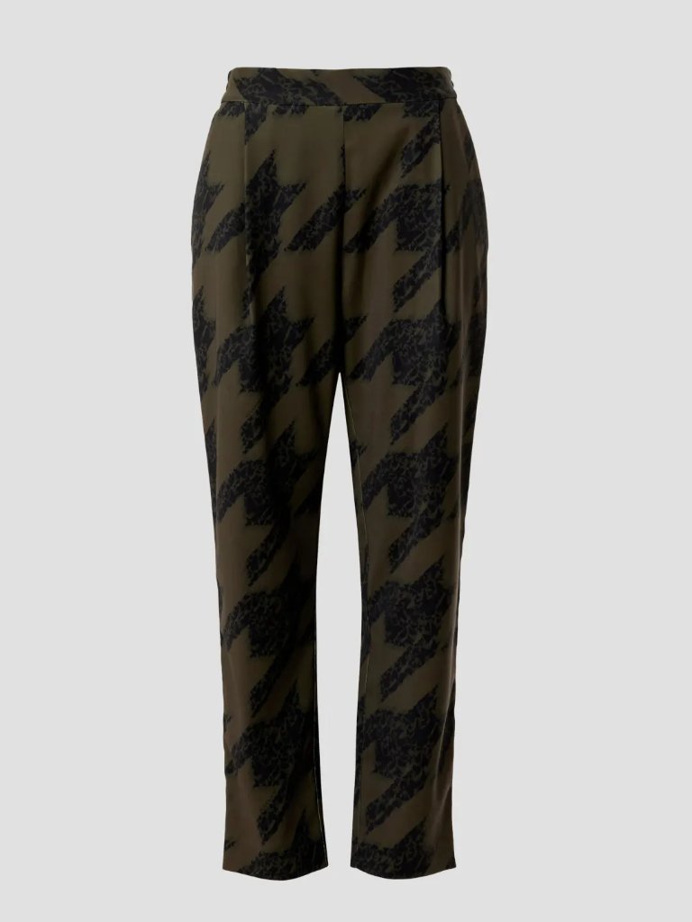 Allsaints Aleida Toni Trousers In A Khaki Green Houndstooth Butterfly